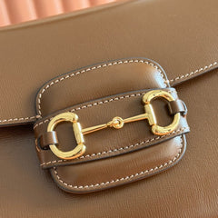 GUCCI 25S HORSEBIT 1955 MEDIUM SHOULDER BAG 29 CM IN BROWN CALFSKIN WITH GOLD HARDWARE