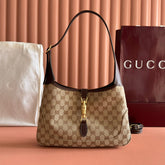 GUCCI 25S JACKIE MONOGRAM 28 CM IN LIGHT BROWN CANVAS AND CALFSKIN