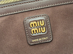 MIUMIU 26S IVY 40 TOTE IN CHOCOLATE BROWN CANVAS AND DARK BROWN CALFSKIN