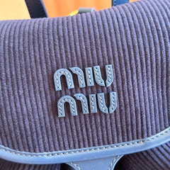 MIUMIU 26S MEDIUM BACKPACK 29 IN DARK BLUE CANVAS BLUE CALFSKIN