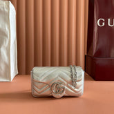GUCCI 26S GG MARMONT BAG 16 IN SILVER LAMBSKIN