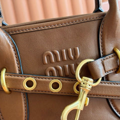MIUMIU 26S BORSA AVENTURE BAG 30 IN TAN BROWN CALFSKIN GOLD HARDWARE