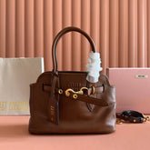 MIUMIU 26S BORSA AVENTURE BAG 30 IN TAN BROWN CALFSKIN GOLD HARDWARE