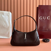 GUCCI 26S JACKIE SLIM SHOULDER BAG 27 IN DARK BROWN CALFSKIN