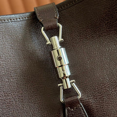 GUCCI 26S JACKIE SLIM SHOULDER BAG 28 IN DARK BROWN CALFSKIN