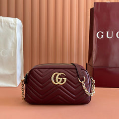 GUCCI 26S GG MARMONT SHOULDER BAG 24 IN DARK RED CALFSKIN
