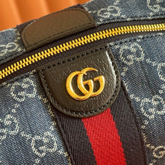 GUCCI 26S GIGLIO TOP HANDLE BAG 27 IN BLUE AND WHITE DENIM