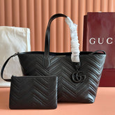 GUCCI 26S GG MARMONT TOTE BAG 30 IN BLACK CALFSKIN