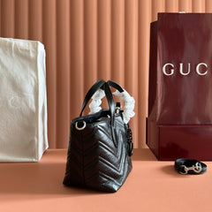 GUCCI 26S GG MARMONT TOTE BAG 17 IN BLACK CALFSKIN