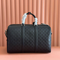 GUCCI 26S EMBLEM DUFFLE BAG 45 IN BLACK EMBOSSED CALFSKIN