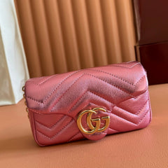 GUCCI 26S GG MARMONT BAG 16 IN METALLIC PINK LAMBSKIN
