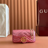GUCCI 26S GG MARMONT BAG 16 IN METALLIC PINK LAMBSKIN