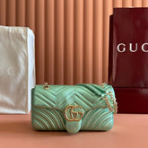 GUCCI 26S GG MARMONT BAG 26 IN METALLIC PALE GREEN LAMBSKIN
