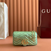 GUCCI 26S GG MARMONT BAG 16 IN METALLIC PALE GREEN LAMBSKIN