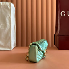 GUCCI 26S GG MARMONT BAG 16 IN METALLIC PALE GREEN LAMBSKIN