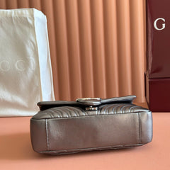 GUCCI 26S GG MARMONT BAG 26 IN WARM GRAY BROWN LAMBSKIN