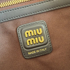 MIUMIU 26S BEAU BAG 34 IN CHOCOLATE BROWN CANVAS AND BLACK CALFSKIN