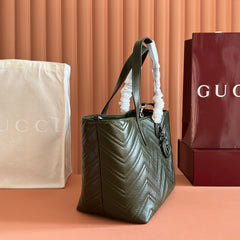 GUCCI 26S GG MARMONT TOTE BAG 30 IN MOSS GREEN CALFSKIN