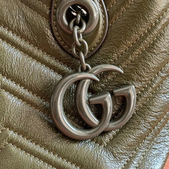 GUCCI 26S GG MARMONT TOTE BAG 17 IN MOSS GREEN CALFSKIN