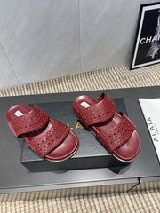 ALAIA CHUNKY TWO-STRAP SLIDES 25S IN DARK RED CALFSKIN