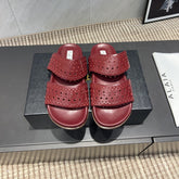 ALAIA CHUNKY TWO-STRAP SLIDES 25S IN DARK RED CALFSKIN