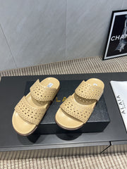 ALAIA CHUNKY TWO-STRAP SLIDES 25S IN BEIGE CALFSKIN