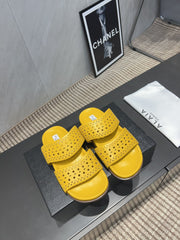 ALAIA CHUNKY TWO-STRAP SLIDES 25S IN YELLOW CALFSKIN