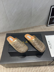 ALAIA WOVEN FLAT SHOES IN GOLD CALFSKIN STYLE 2