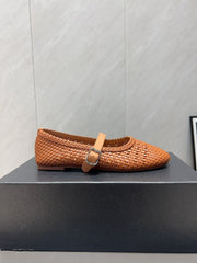ALAIA MARY JANE FLATS WOVEN PATTERN 25S IN BURNT ORANGE CALFSKIN