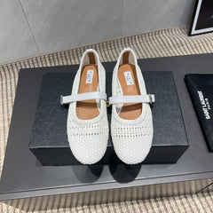 ALAIA MARY JANE FLATS WOVEN PATTERN 25S IN WHITE CALFSKIN