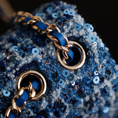CHANEL 25S FLAP BAG 21 CM IN BLUE SEQUINED TWEED WITH GOLD HARDWARE