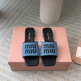 Women's Black Denim Slippers With Azure Blue Straps