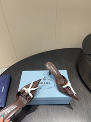 PRADA 25S BRAIDED DETAIL MULES 85MM IN DARK BROWN CALFSKIN