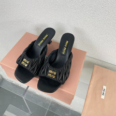 Women's Mid - Heel Black Leather Stylized