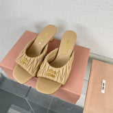 Women's Mid - Heel Apricot Leather Stylized