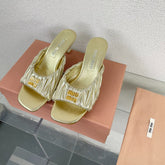 Women's Mid - Heel Metallic Yellow Color Leather Stylized