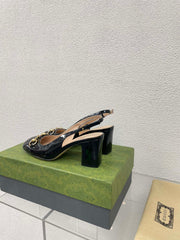 GG WOMEN'S HORSEBIT SLINGBACK 75MM IN BLACK CALFSKIN