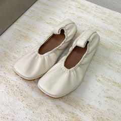 ELASTIC BALLERINA FLATS IN WHITE CREAM LAMBSKIN