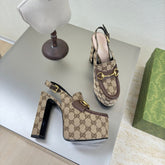 GG WOMEN'S HORSEBIT PLATFORM LOAFER SLINGBACK IN TAN BEIGE CANVAS