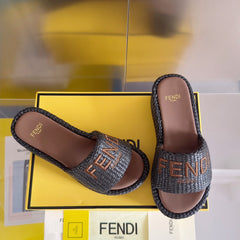 FF Sunshine 65 Chocolate Cotton Brown Leather Fibre Flatform Slide