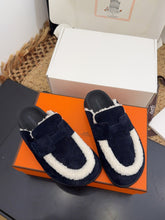 HM 25S MULE IN DARK SLATE BLUE SUEDE MIX WHITE SHEARLING