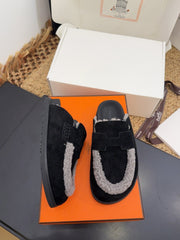 HM 25S MULE IN BLACK SUEDE MIX GREY SHEARLING
