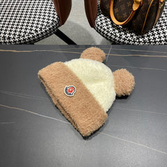 BEANIE HAT IN BEIGE MIX CAMEL BROWN WOOL AND RABBIT FUR 437687
