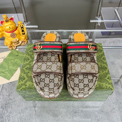 GG SANDALS 22 IN BEIGE FABRIC WITH GOLD HARDWARE