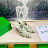 ALFIE LEATHER HIGH MULES IN PEARL GRAY CALFSKIN WITH WOVEN DESIGN