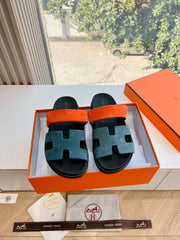 CHYPRE SANDAL IN TEAL GREEN MIX FIRE ORANGE SUEDE