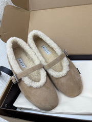 ALAIA 25S SHEARLING BALLET FLATS IN DARK BEIGE SUEDE