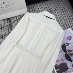 PRADA 25S LONG-SLEEVE COLLARED PLEATED DRESS 360