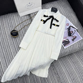 PRADA 25S LONG-SLEEVE COLLARED PLEATED DRESS 360