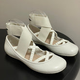 DIOR STRETCH BALLET FLATS 25S IN CREAM WHITE LAMBSKIN WITH CROSSED STRAPS